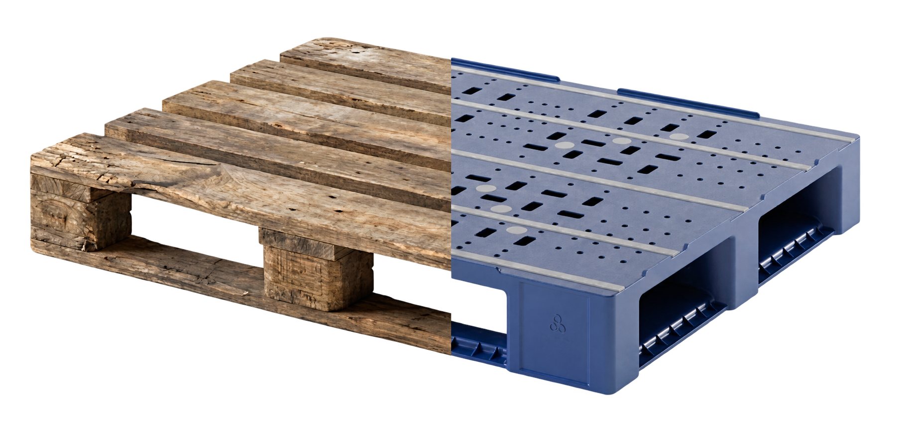 Comparación visual entre una tarima de madera y una tarima plástica